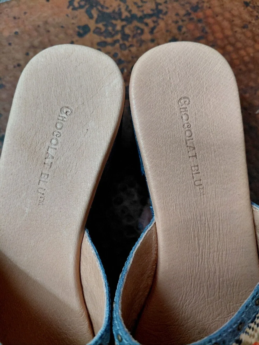 Chocolat Blu Sz. 7 Blue Combo Raffia Guro Platform Sandal